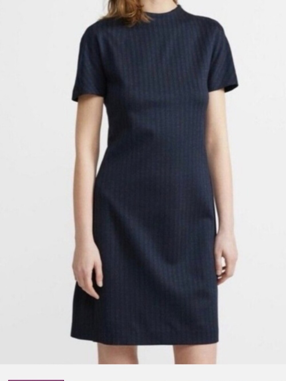 Theory Navy Short-Sleeve Crewneck Shift Dress